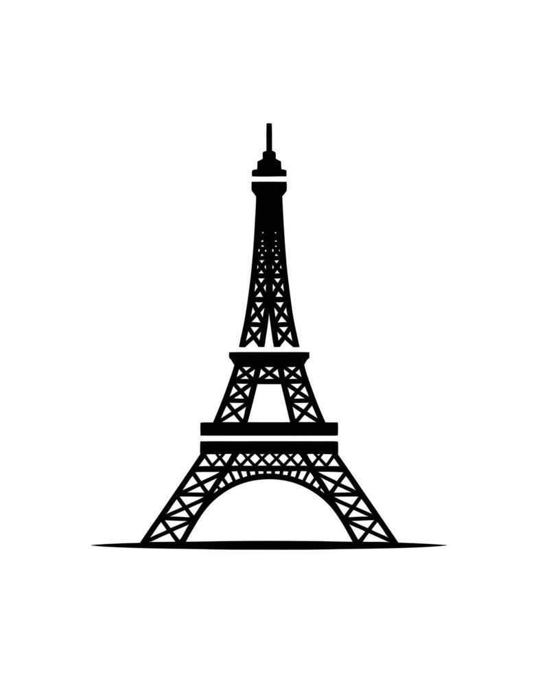 Simple Black Silhouette of Eiffel Tower on White Background for Design vector