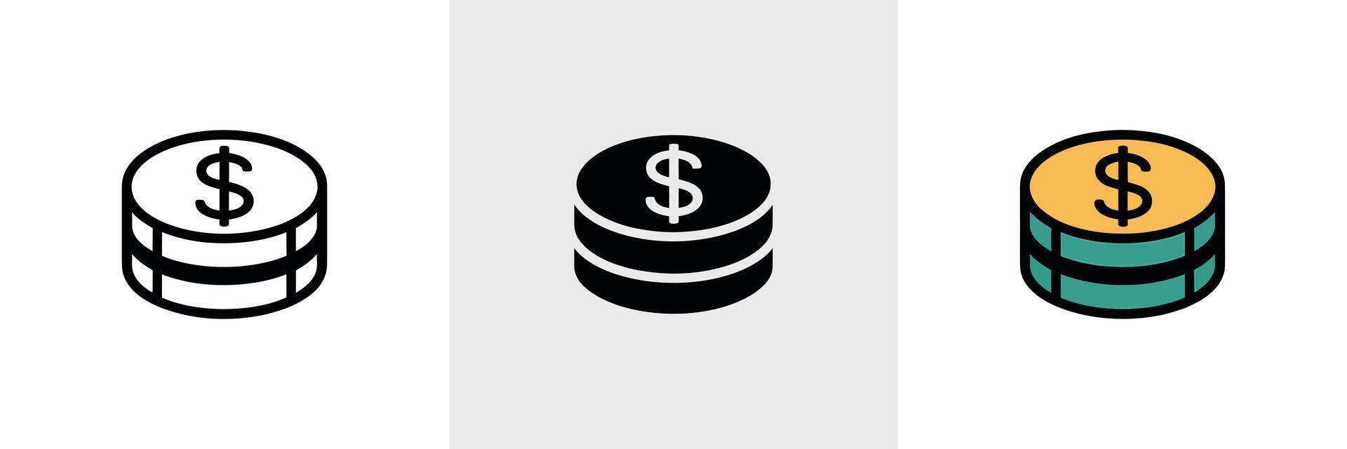 Stacked Currency Coins Icons with Dollar Symbol isolated on a White Background vector