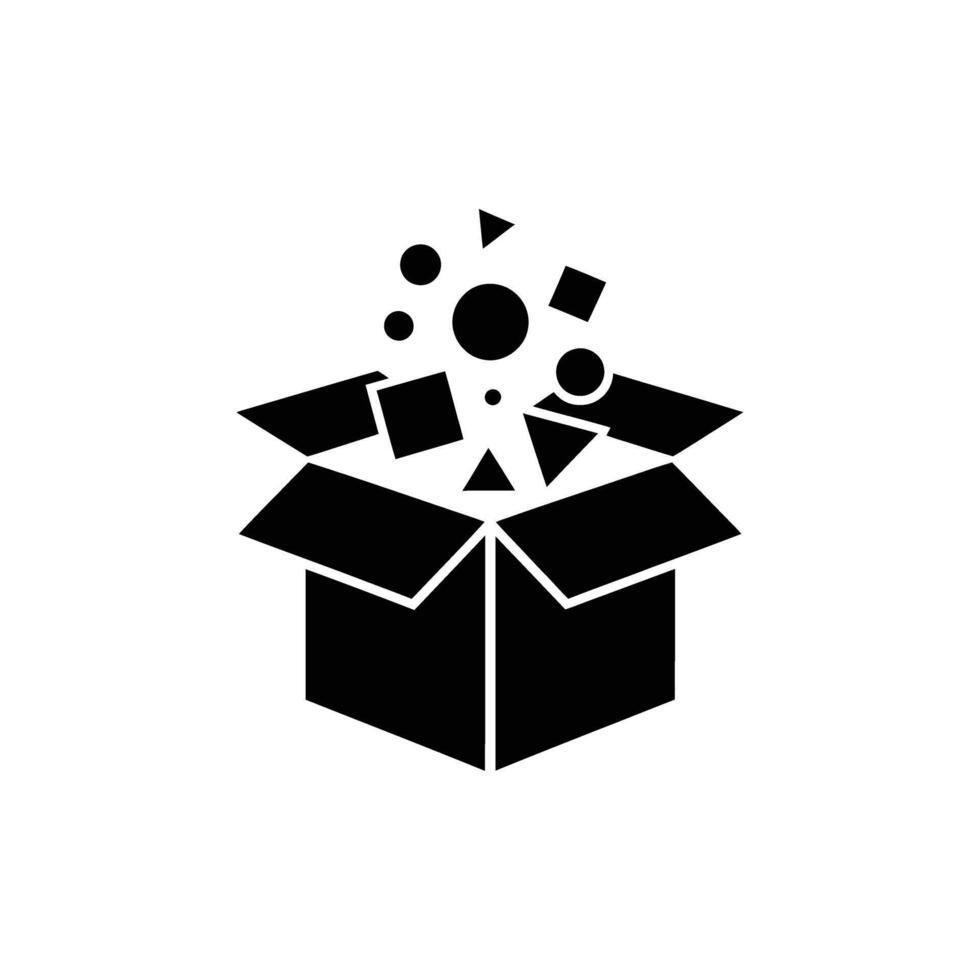 Geometric Shapes Explosion Black Open Box Design on Transparent Background vector