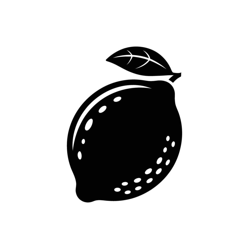 Black and White Lemon Icon with Leaf Illustration, Simple Fruit Clipart vector