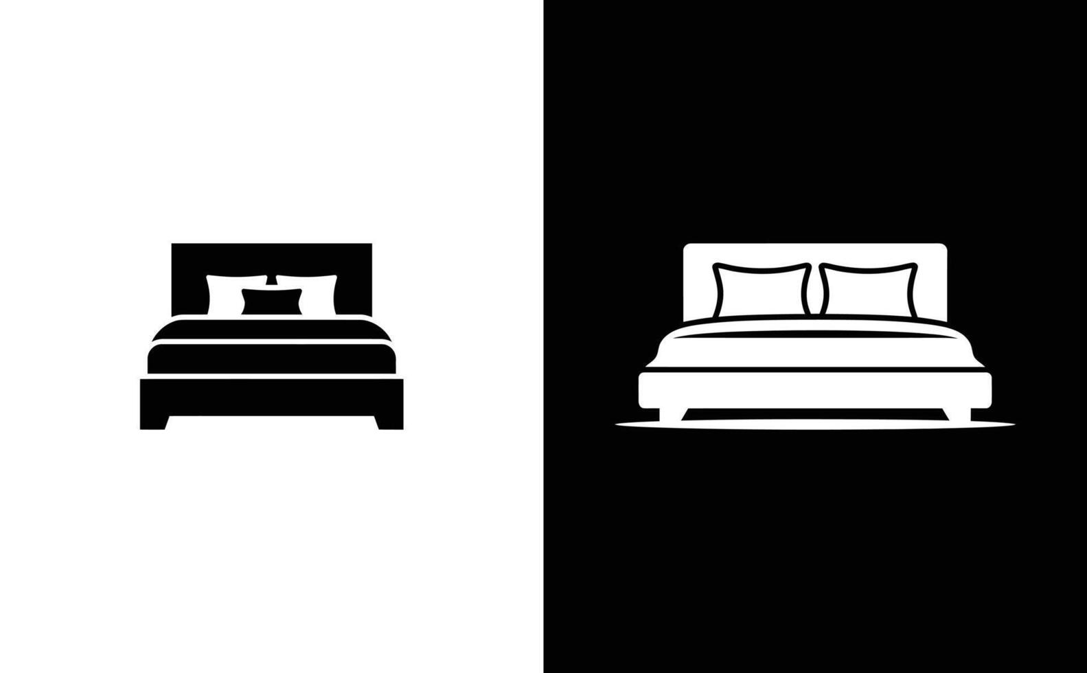 Isolated Bed Icon with Pillows on Split Black and White Background vector