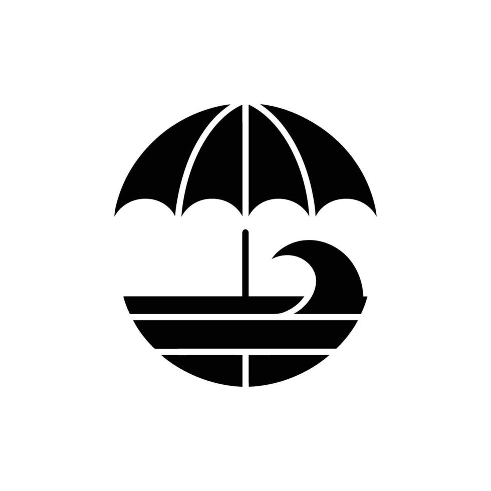 Black and White Umbrella, Water, and Wave Encased in a Circle vector