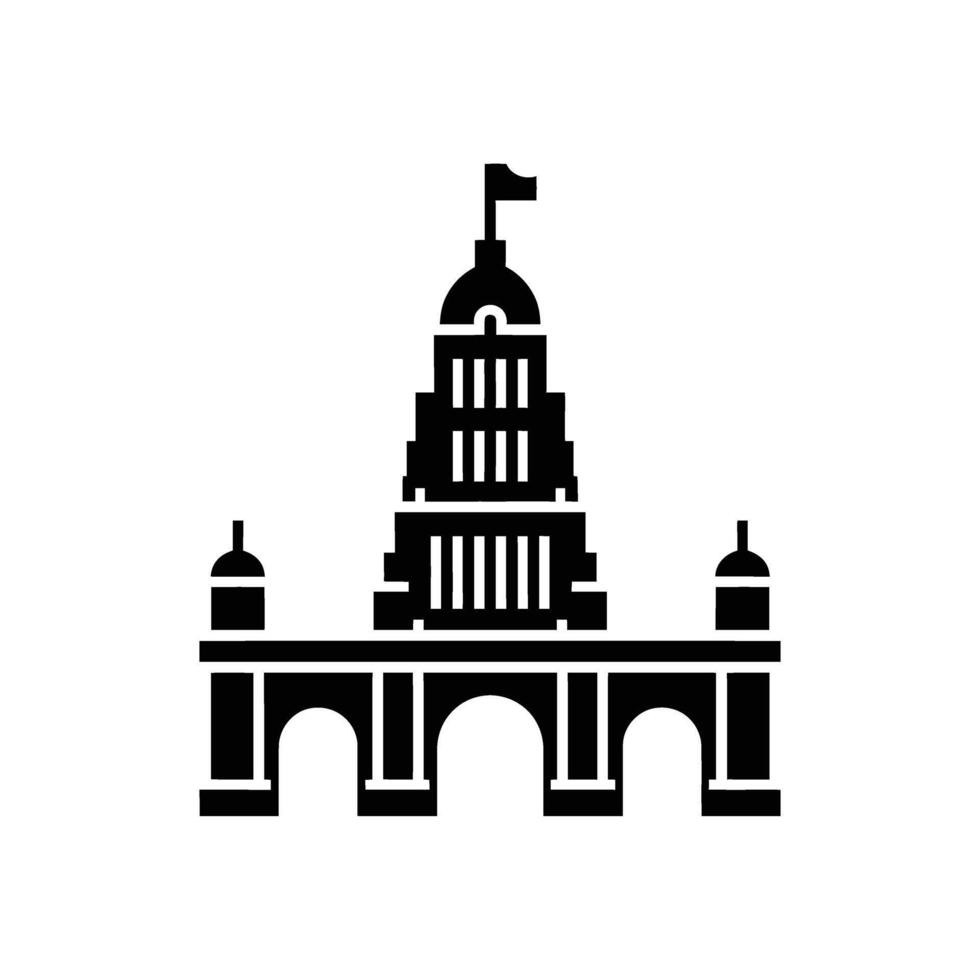 Black Silhouette of a Palace or Government Building with Arches and a Flagpole vector