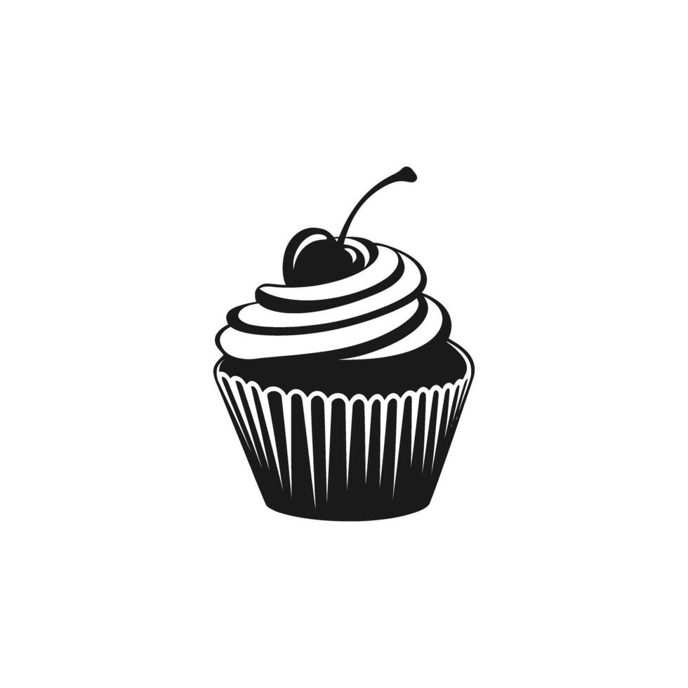 Isolated Cupcake with Cherry on Top, Muffin with Transparent Background, Pastry Clipart vector