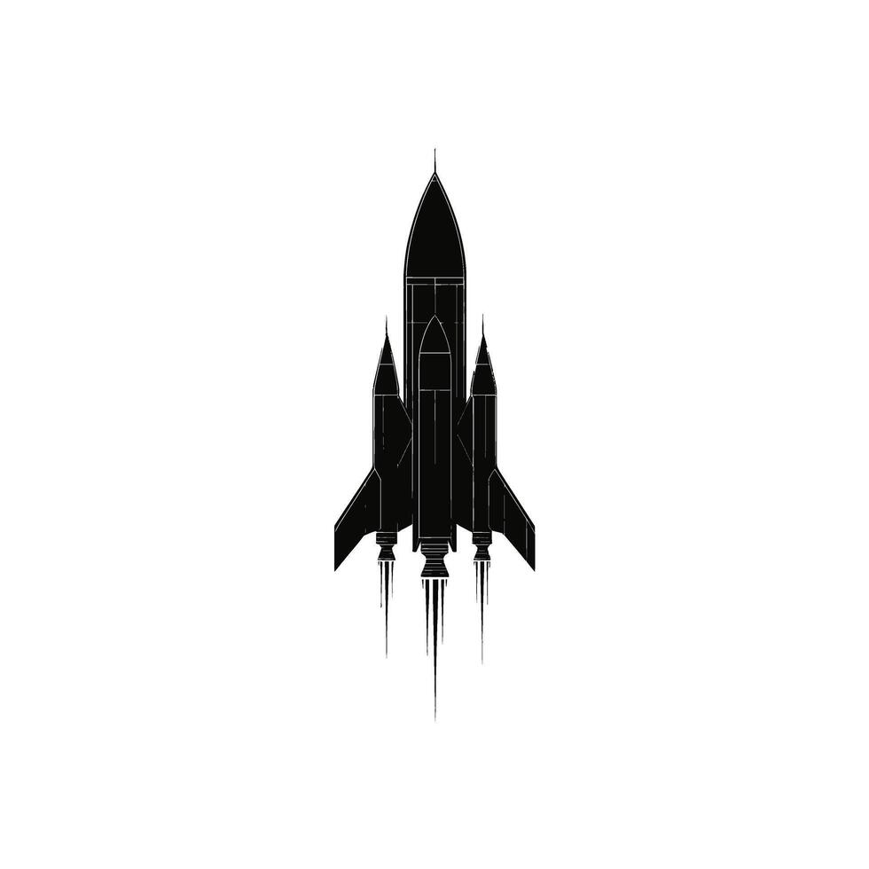 Rocket Launching, Black Silhouette, Propulsion, Isolated, Transparent Background vector