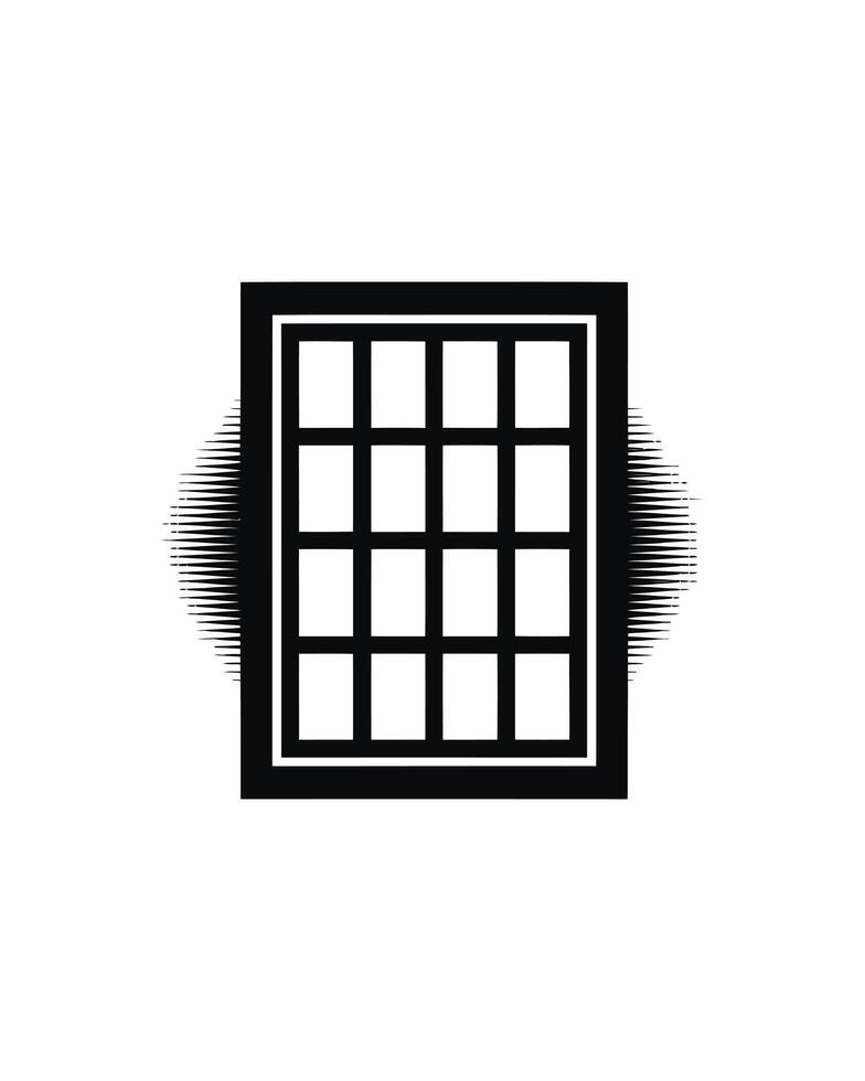 Black and White Geometric Window Grid Pattern with Abstract Radial Effect Design vector