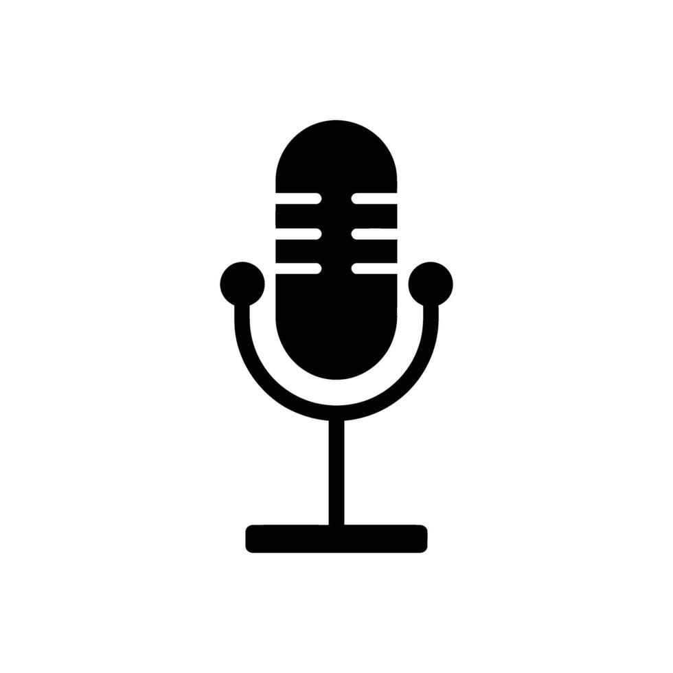Black Silhouette Illustration of a Microphone on Stand Against a White Background vector