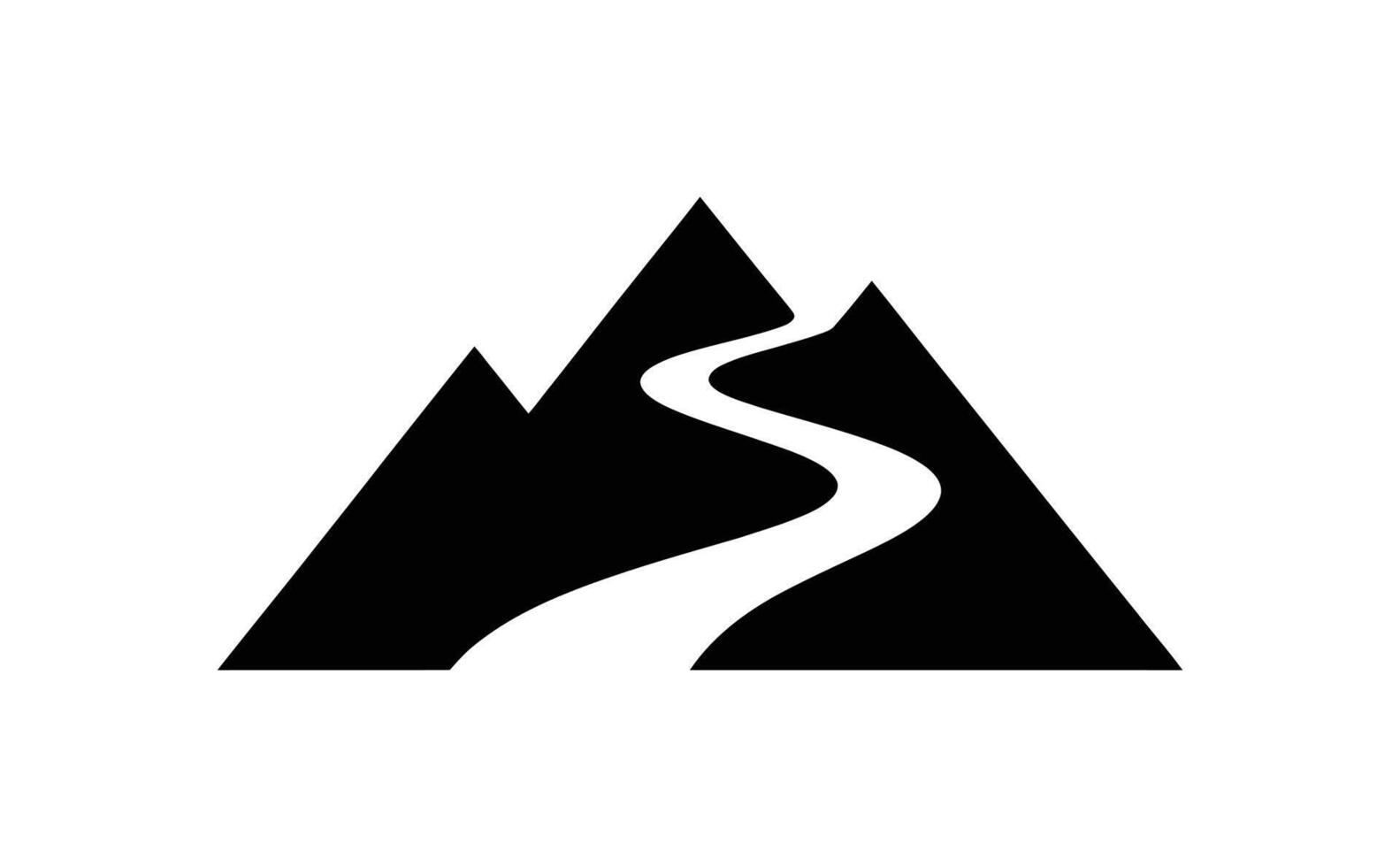Icon Featuring Mountains and Winding Road in Black and White Minimalist Style vector