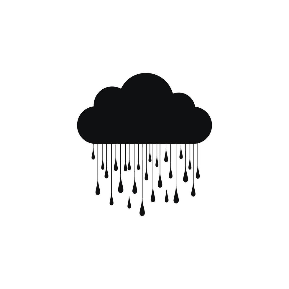 Black Silhouette Cloud Icon with Dripping Raindrops on Transparent Background vector