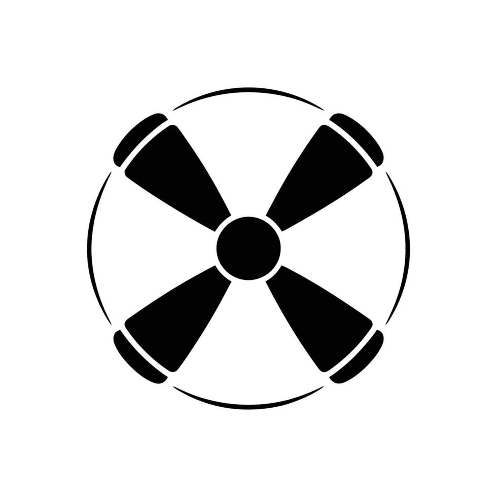 Black Life Preserver Icon with Four Sections and Outer Ring on White Background vector