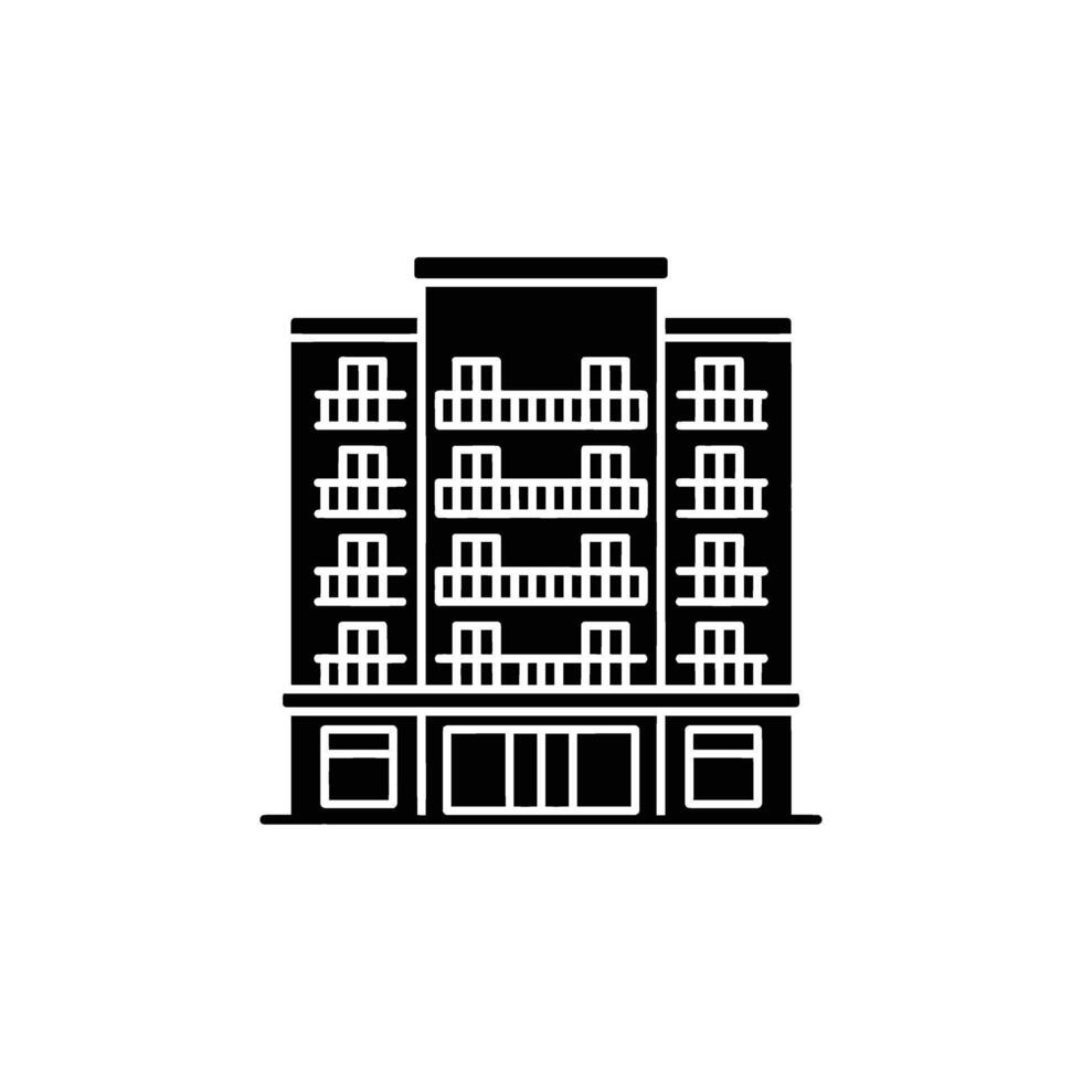 Minimalist Black Icon of an Apartment Building with Balconies on Transparent Background vector