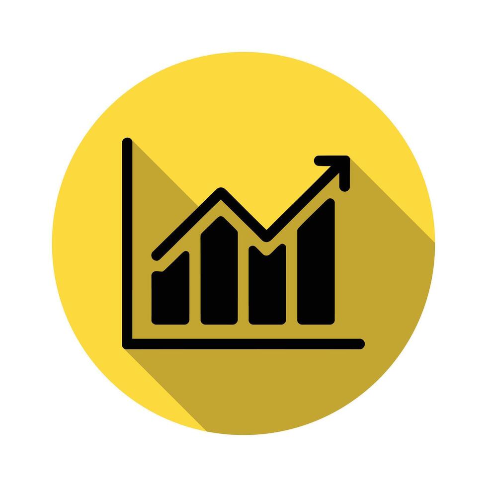 Black Financial Growth Chart Icon Ascending Upwards on Yellow Circle Background vector