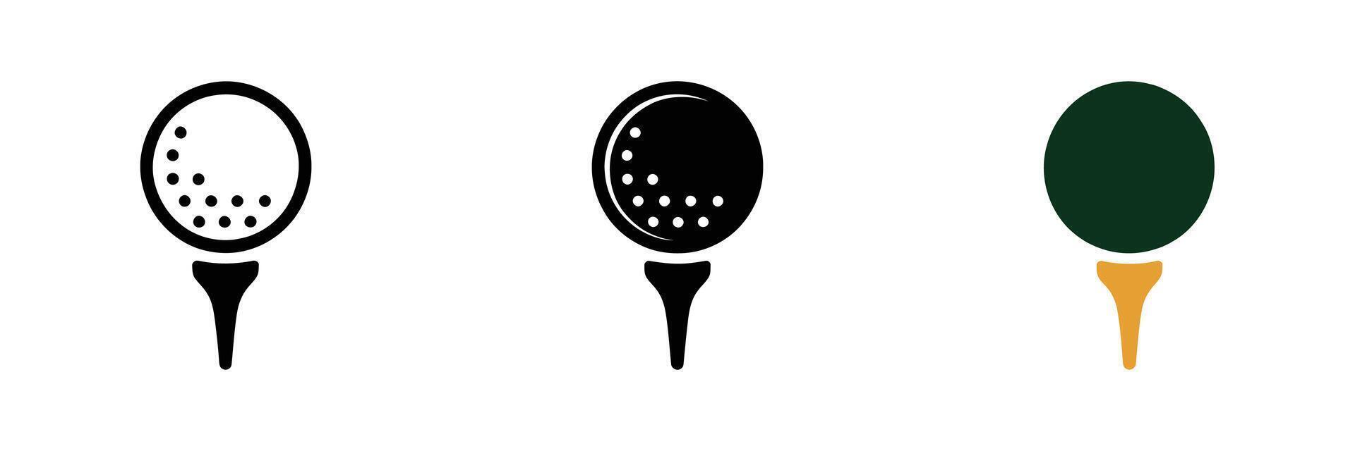 Three Golf Balls on Tees Silhouette and Colored Versions on White Background vector