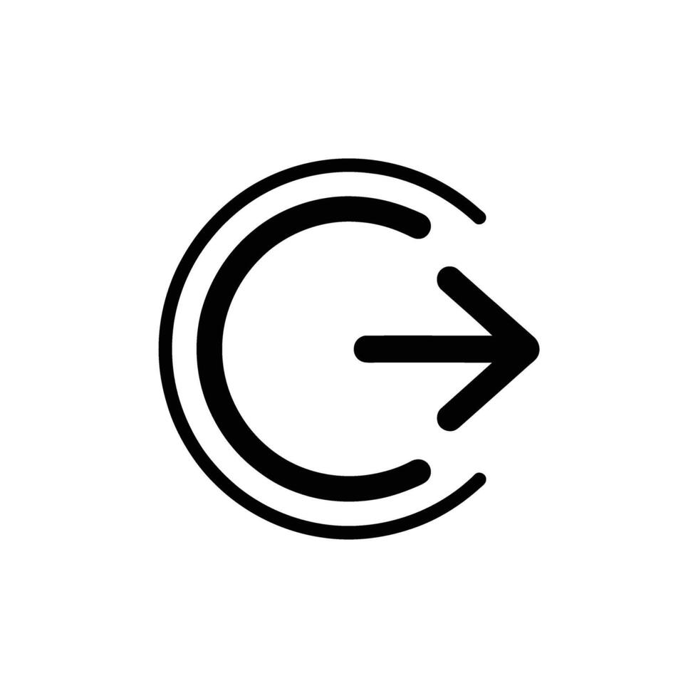 Black Arrow Pointing Right Emerges from Double Curved Line, Signifying Exit or Redirect vector