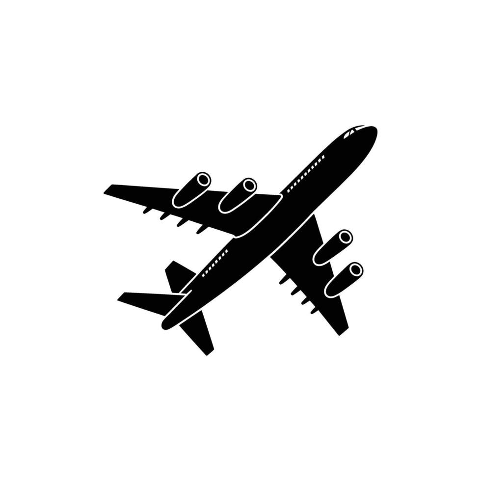 Black Jet Aeroplane Silhouette with Four Engines on Transparent Background vector