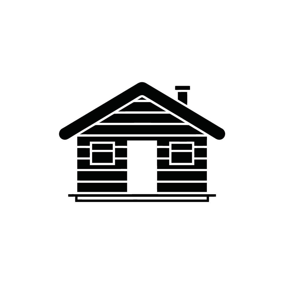Simple Black Cabin Log Home with Transparent Background Architecture Icon vector