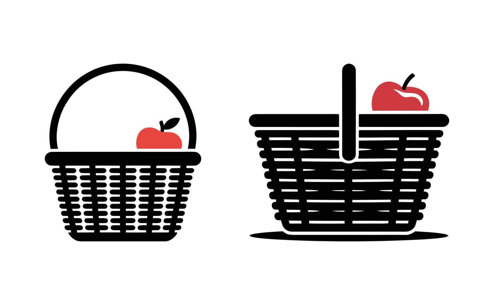 Two Black Wicker Baskets Holding One Red Apple Illustration on White Background vector