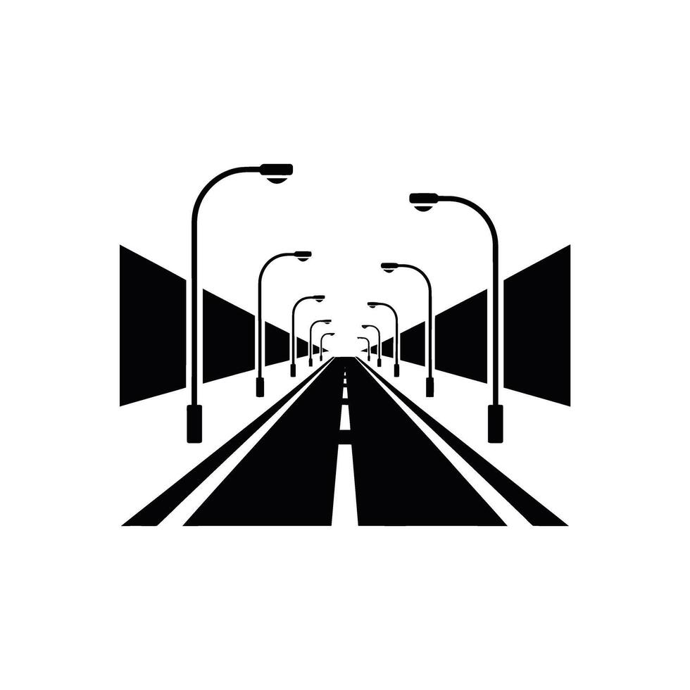 Black and White Road with Street Lamps Leading into the Distance vector