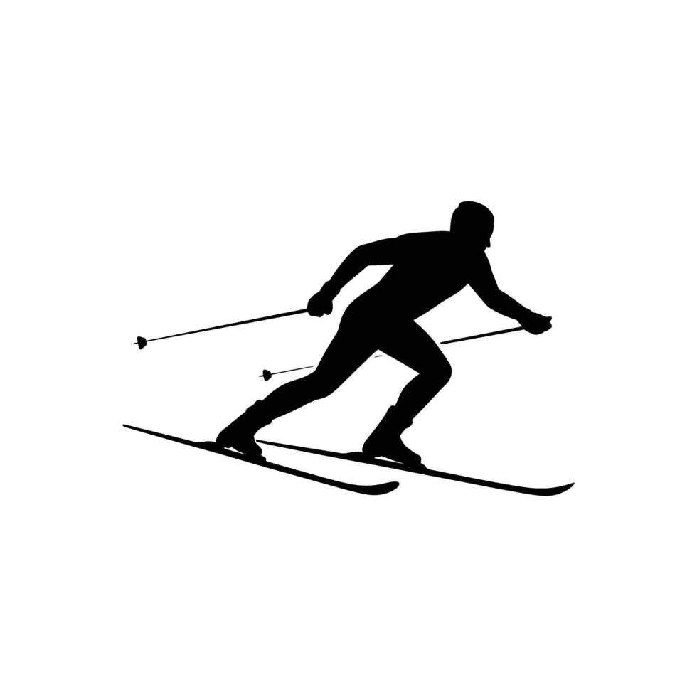 Isolated Silhouette of Cross Country Skier with Poles on Transparent Background vector