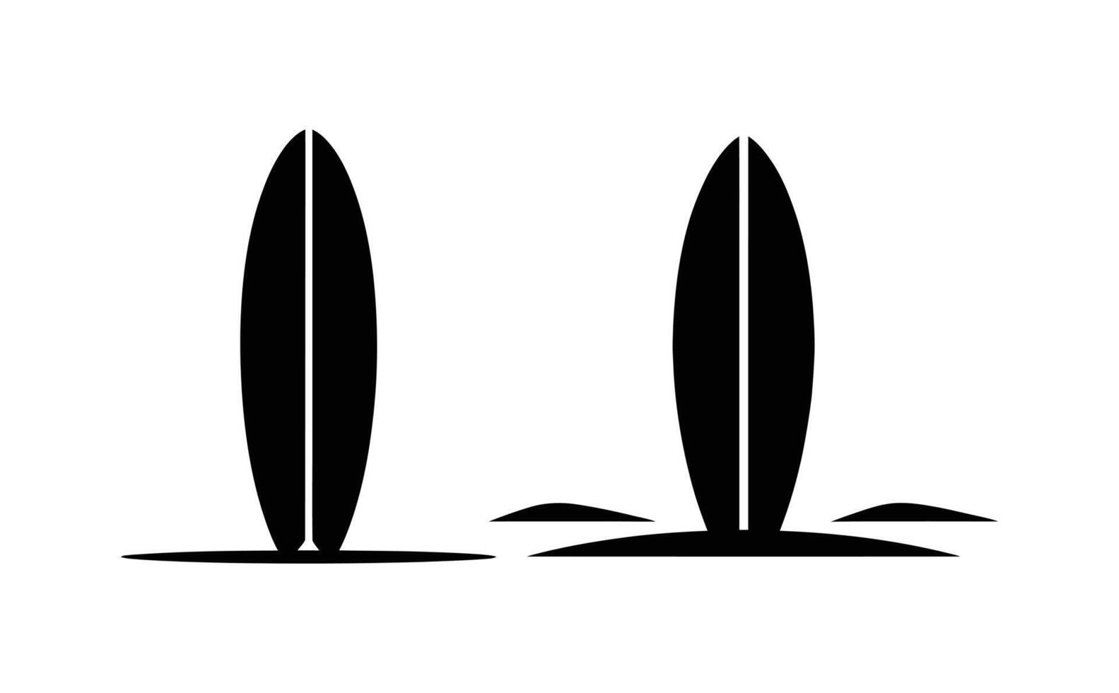 Black Silhouette of Two Surfboards Standing on Land, Minimalist Illustration vector