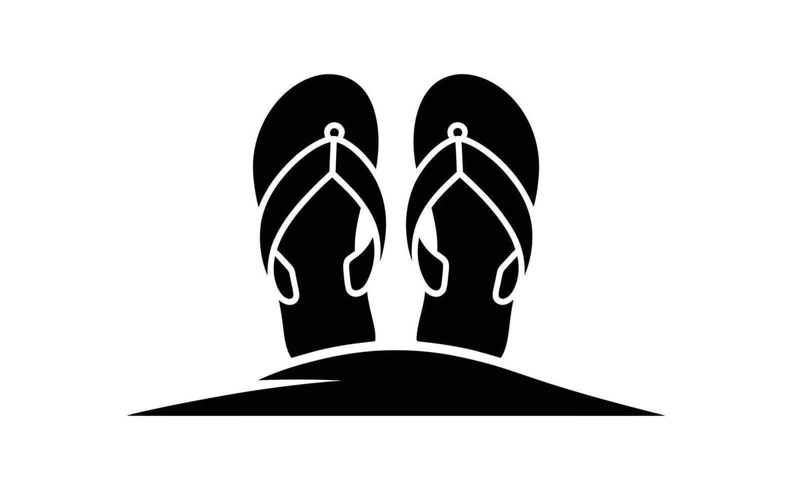 Pair of Black FlipFlops on Dark Sand Silhouette Illustration vector