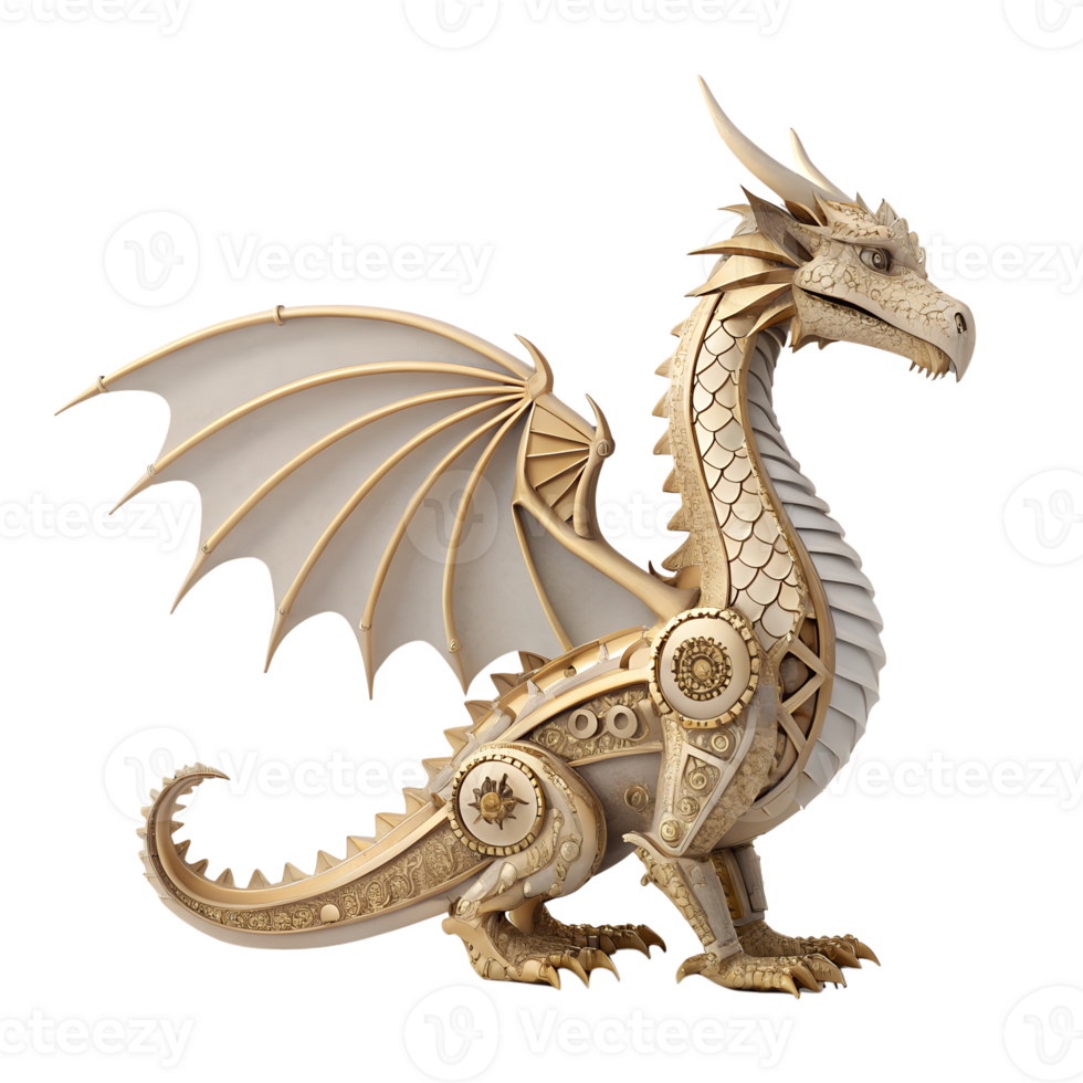 Steampunk Mechanical White Dragon 3D Render png
