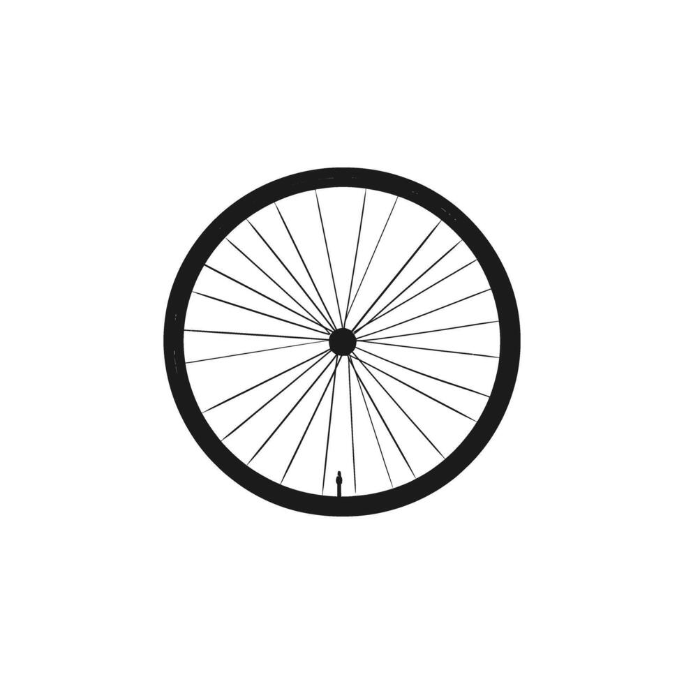 Bicycle Wheel Silhouette on White with Spokes and Tiny Person Inside Detail vector