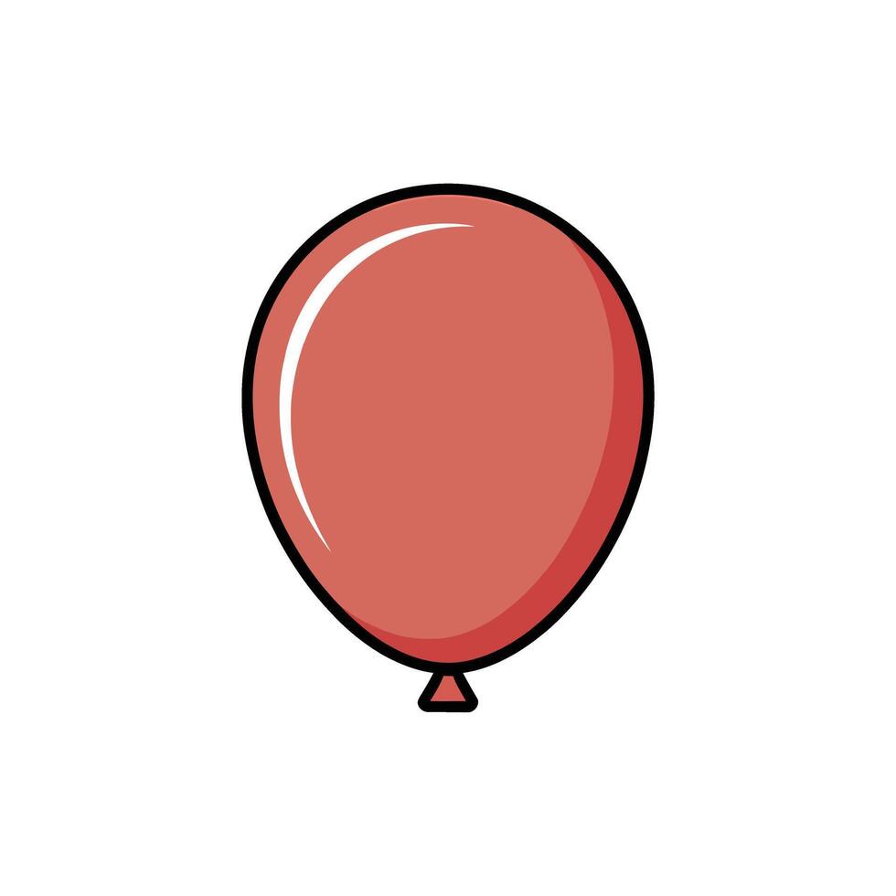 Isolated Cartoon Illustration A Singular RedPink Balloon with Black Outline on White Background vector