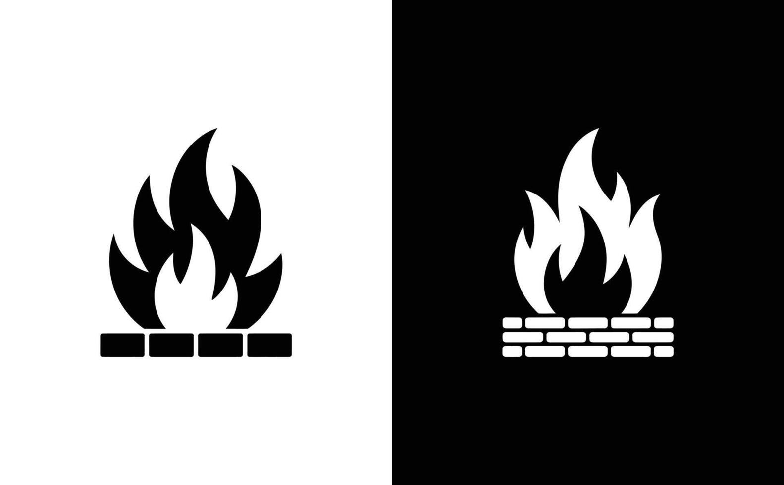 Fire Flames Icon, Black and White Hearth with Burning Fire Design vector