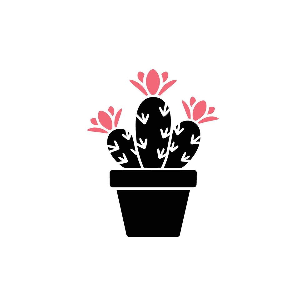 Black Potted Cactus Plant with Pink Flowers, White Arrows Icon Design vector