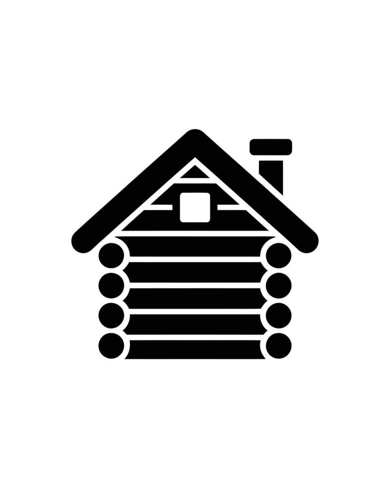 Simple Black and White Log Cabin Illustration with Window and Door on Isolated Background vector