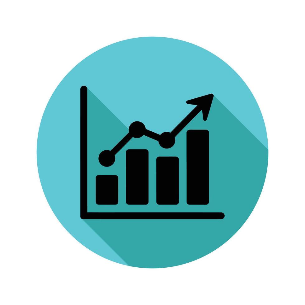 Cyan Circle with Black Bar Graph Showing Upward Trend in Business Growth vector