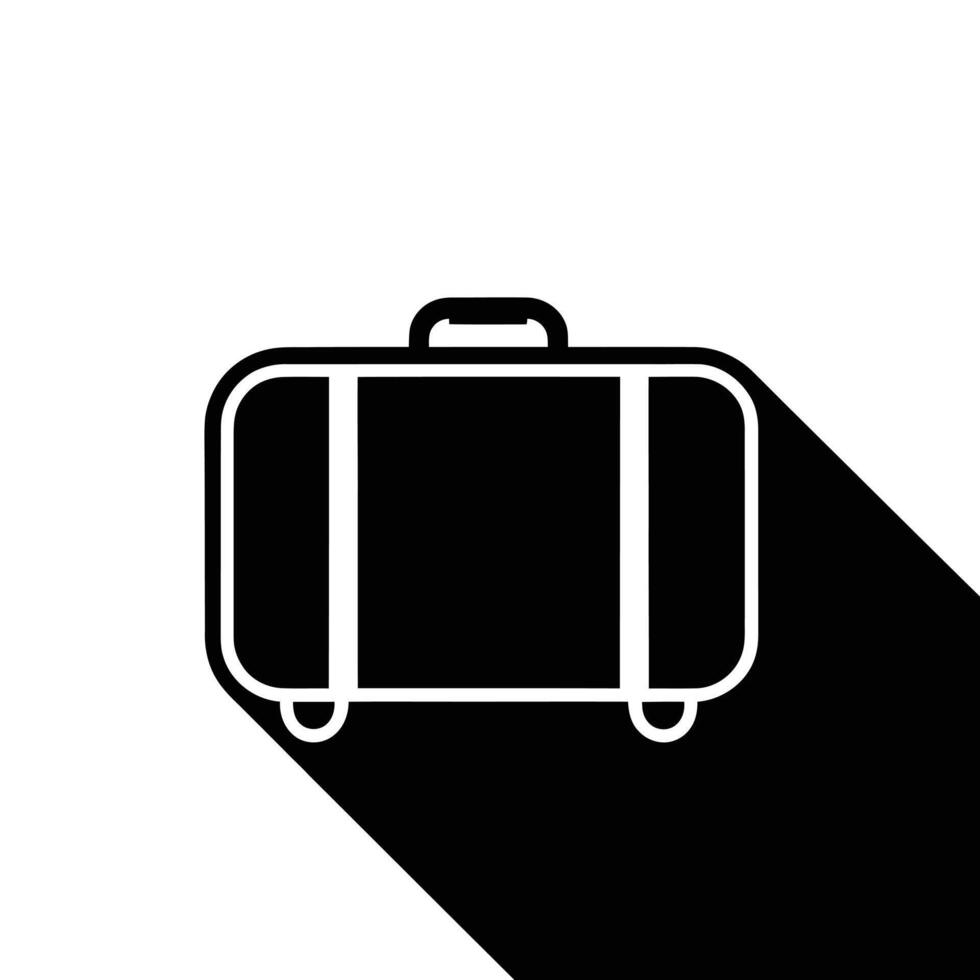 Black and White Suitcase Icon with Long Shadow for Travel and Business Designs vector