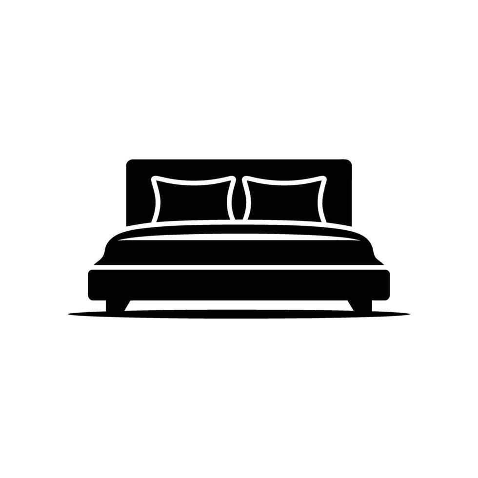 Double Bed Silhouette with Pillows, Mattress, Headboard, Black on Transparent vector