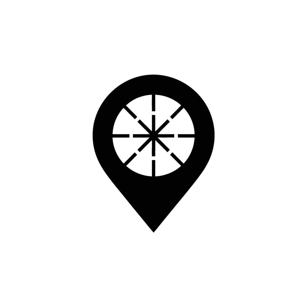 Map Pin Icon Featuring a Wheel of Dharma Symbol in Black with Transparent BG vector