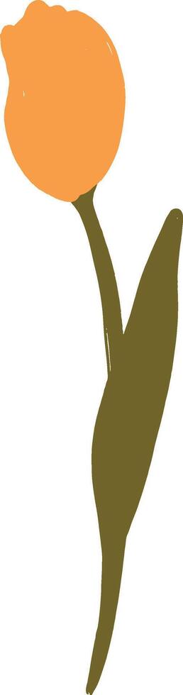 Minimalist yellow tulip flower illustration with green leaves on white background vector