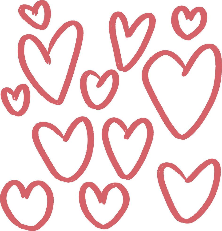 Hand-drawn red heart set in doodle style vector