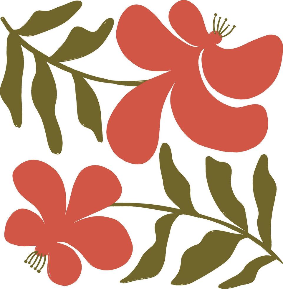 Red Abstract Flowers with Green Leaves vector