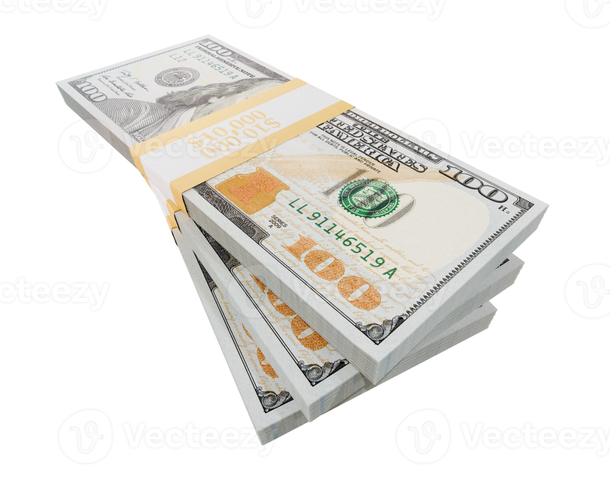 3 Stacks of Thousands of One Hundred Dollar Bills. Transparent . png