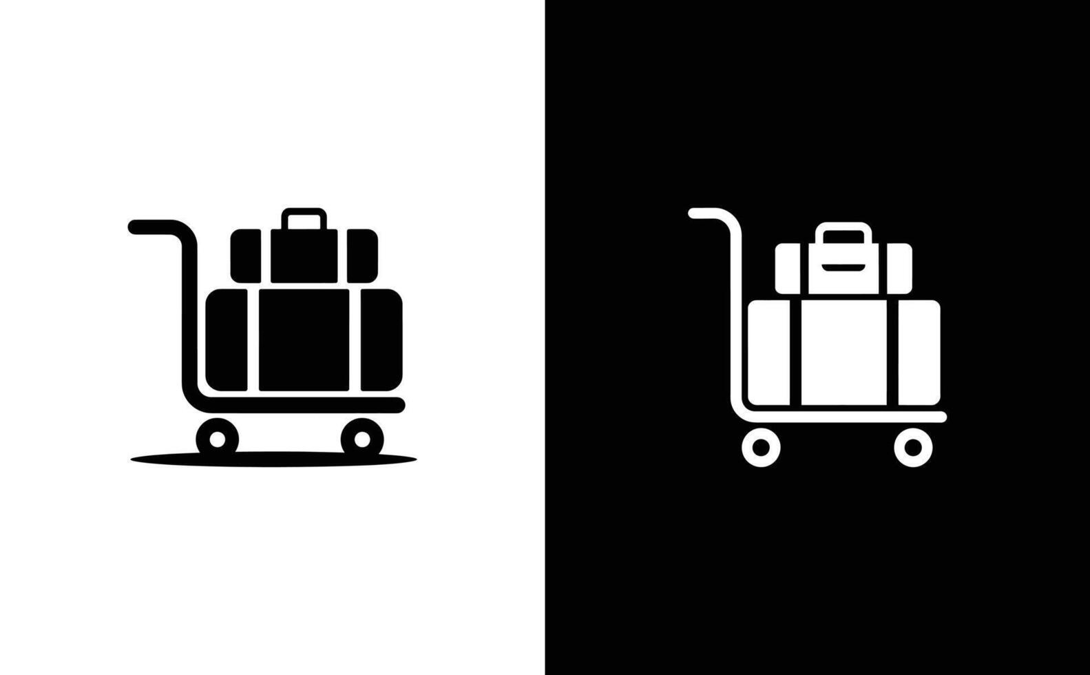 Luggage Cart Icon With Three Suitcases, Black and White Travel Baggage, Isolated Design vector