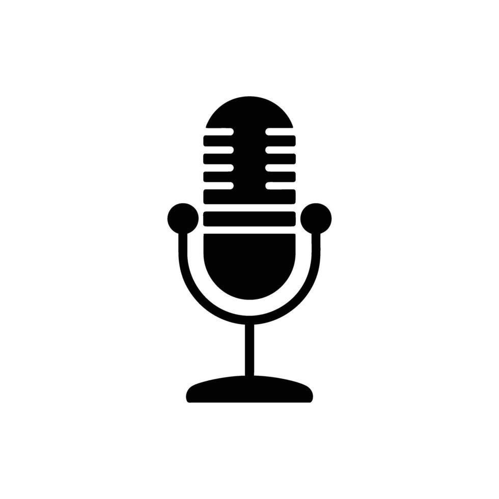 Black Microphone Icon Illustration Podcast, Audio, and Recording Equipment vector