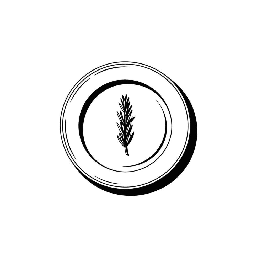 Hand Drawn Style Circle with Rosemary Sprig on White Background vector