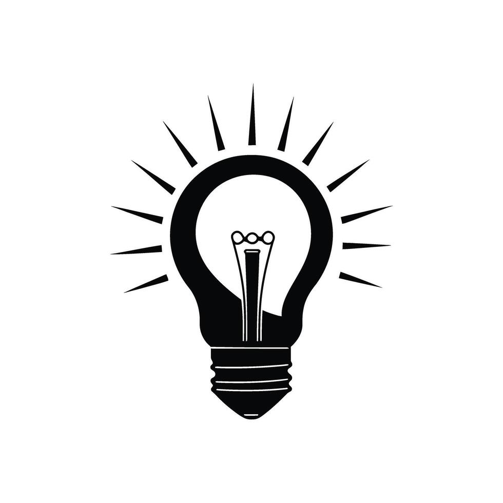 Bulb Icon, Light Bulb Symbol with Light Rays, Idea Sign, Black Object on White vector