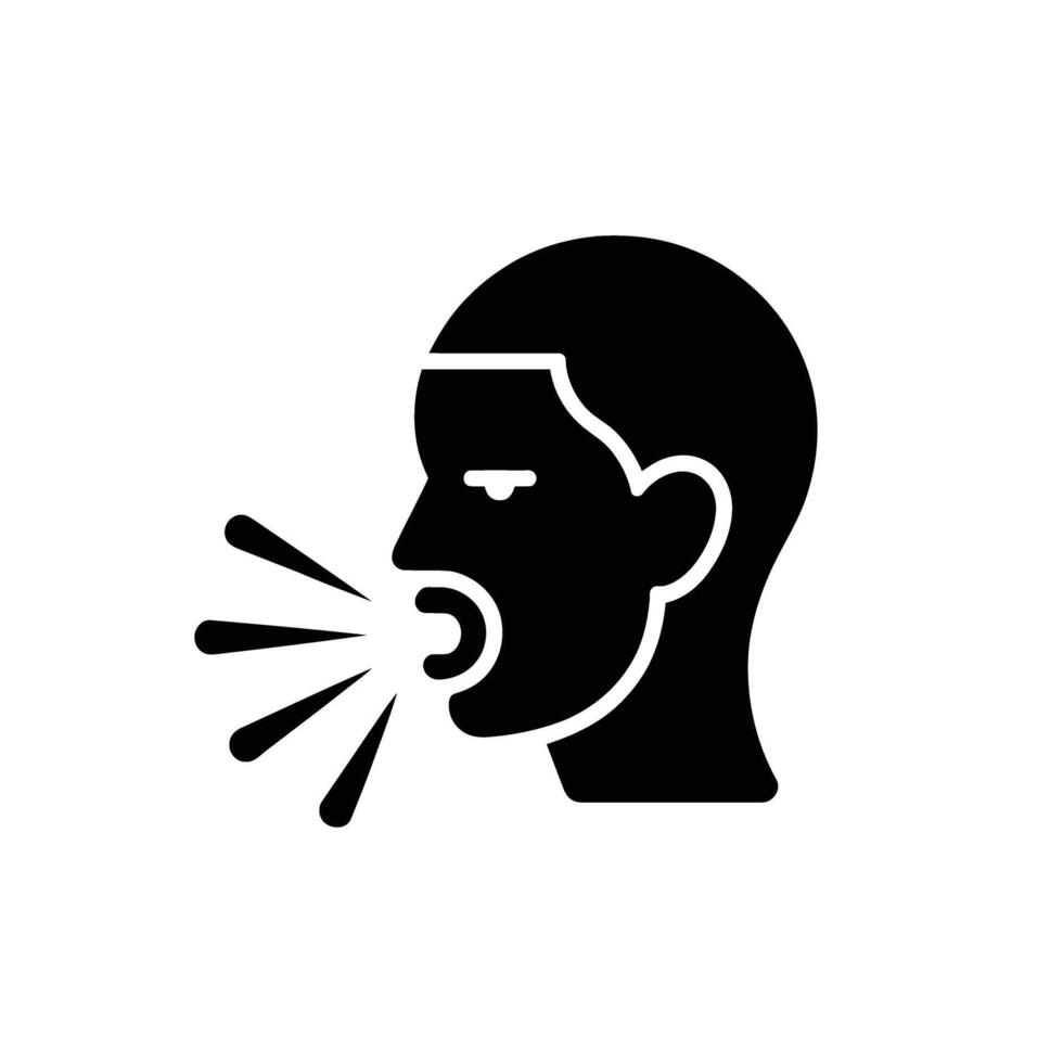 Black Silhouette Illustration of a Head Yelling or Speaking Loudly with Sound Waves vector