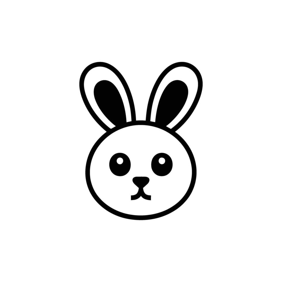 Simple Cartoon Rabbit Face Icon With Round Head and Long Ears Isolated vector