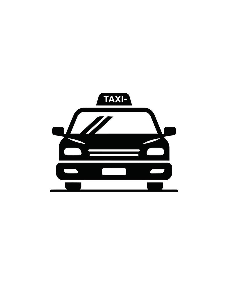 Front View of a Black and White Taxi Car Icon Style Illustration vector