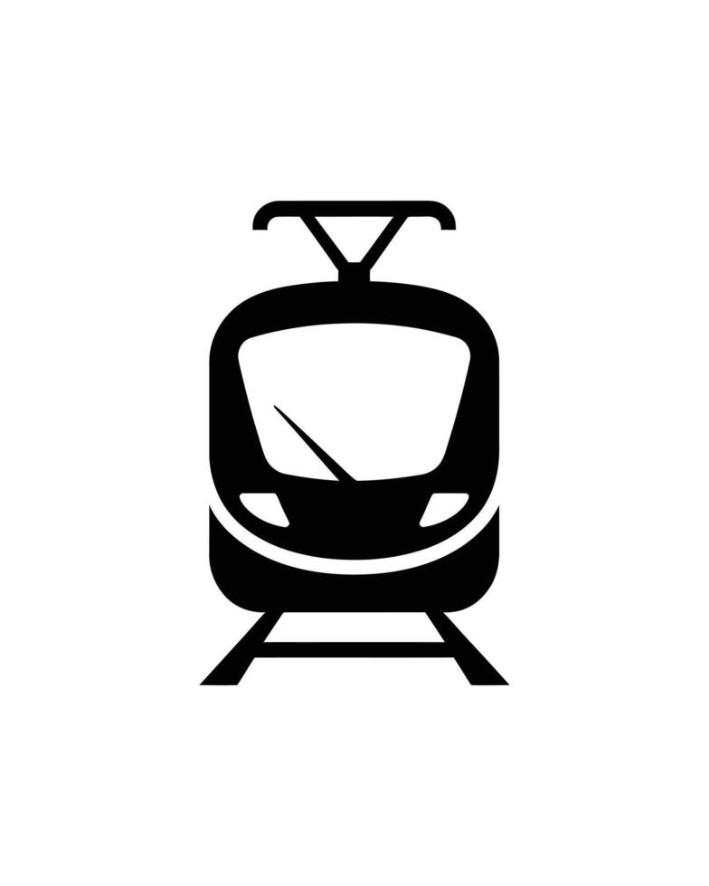 Black Silhouette of a Modern Electric Train on Tracks Icon Isolated vector