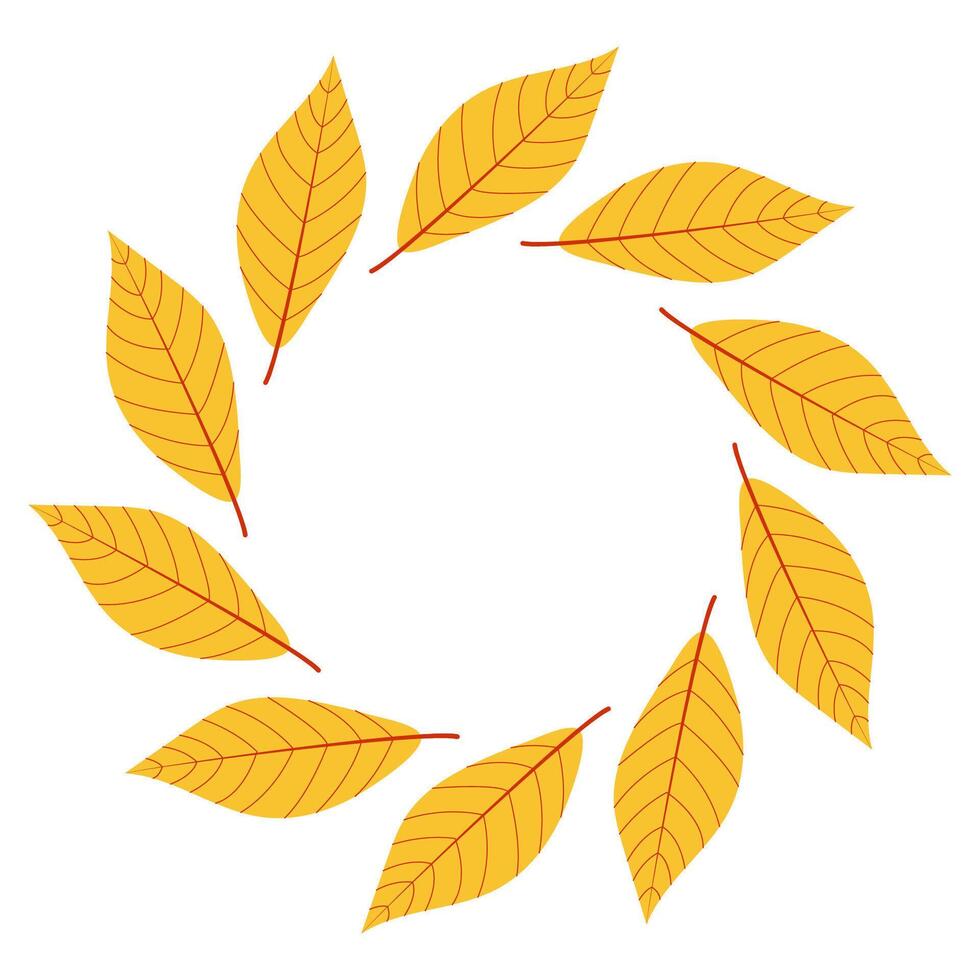 Round frame with autumn leaves. Yellow leaves arranged in a circular pattern celebrating the autumn season and natures beauty. vector