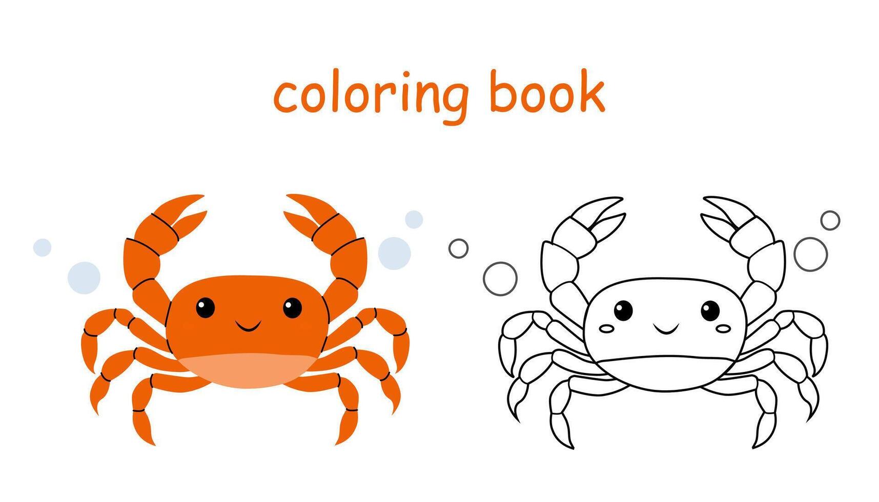 happy crab coloring book for kids. Wild animal coloring pages for children vector