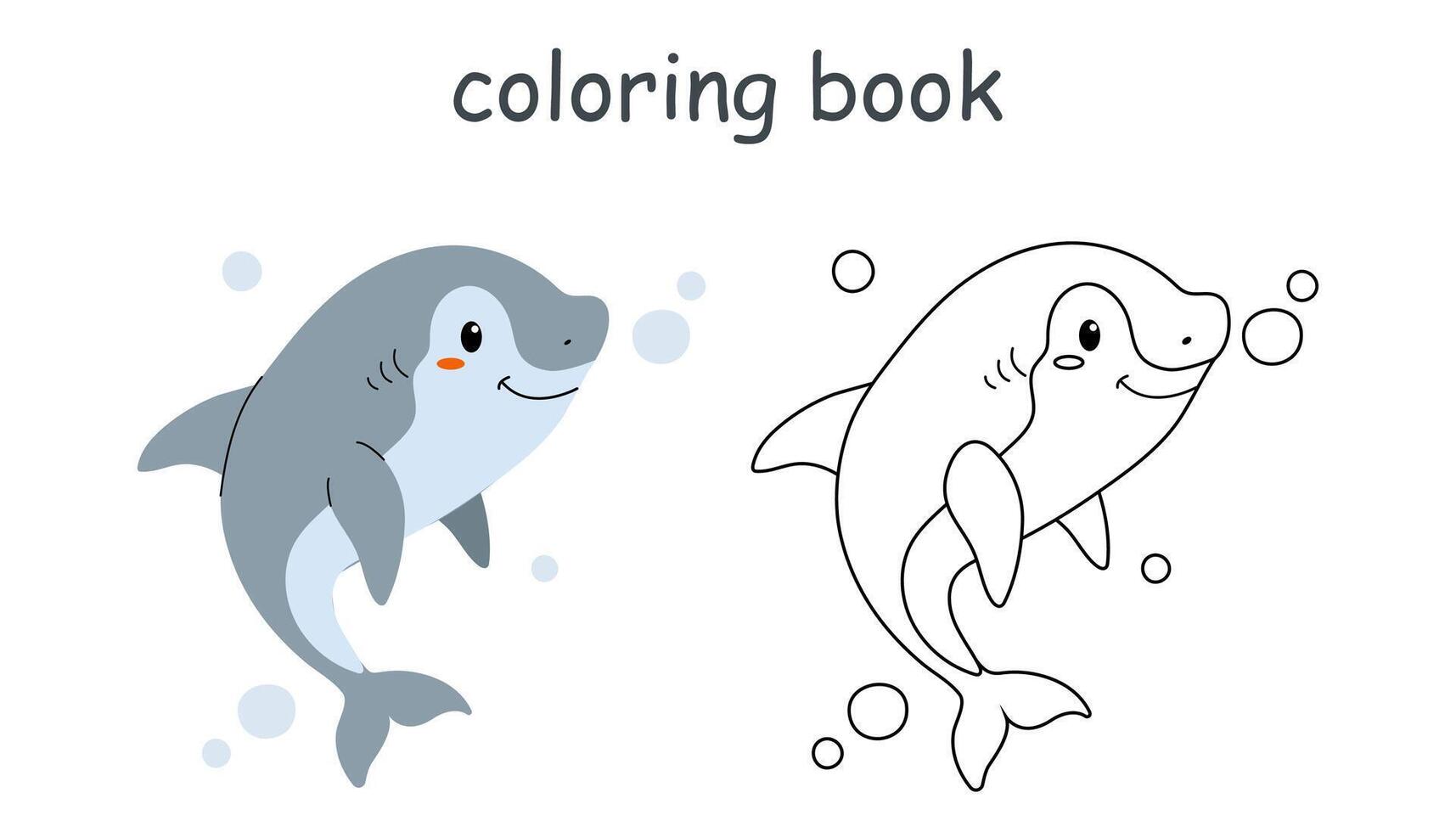 happy shark coloring book for kids. Wild animal coloring pages for children vector